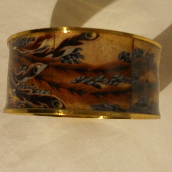 Art Cuff Japan Edo reproduction Phoenix Bracelet Bangle Goldtone nib - Picture 6 of 15